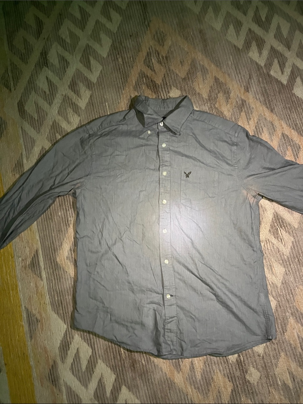 American Eagle Outfitters Gray Classic Fit Shirt with Brand Label